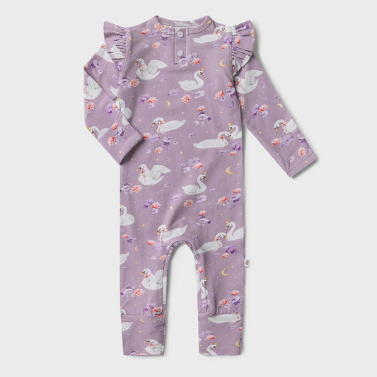 Snuggle Hunny Organic  Growsuit With Frill Swan Lake