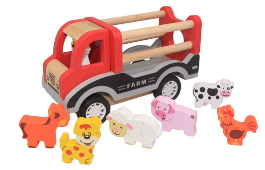 ToysLink Wooden Pullback Farm Truck with Animals