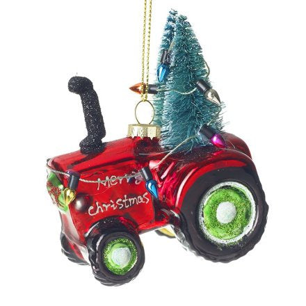 Gala Tractor With Tree Hang Glass 8 CM Shiny Red