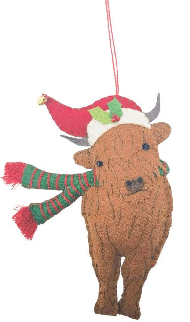 Urban Christmas Highland Cow Fabric Hanging Decoration