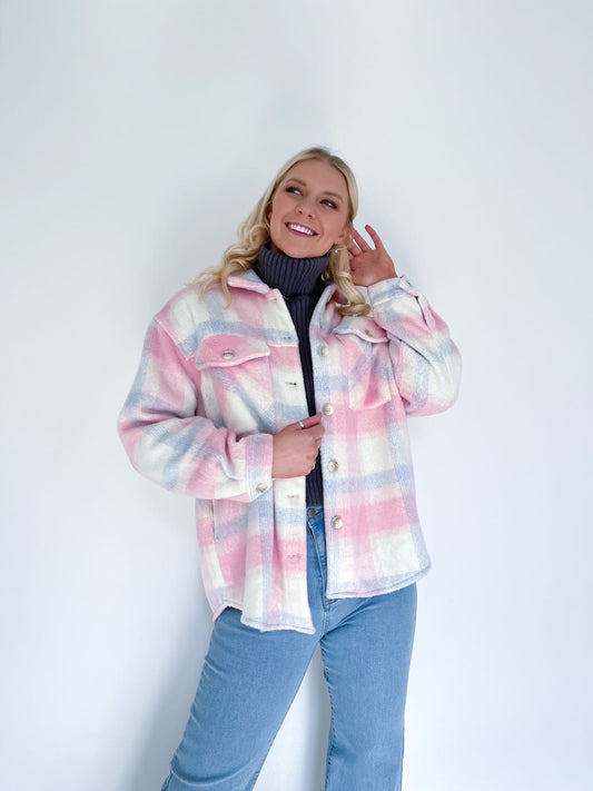 Fria Pastel Check Shacket - Pink