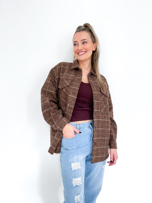 Fria Earthy Check Shacket - Chocolate