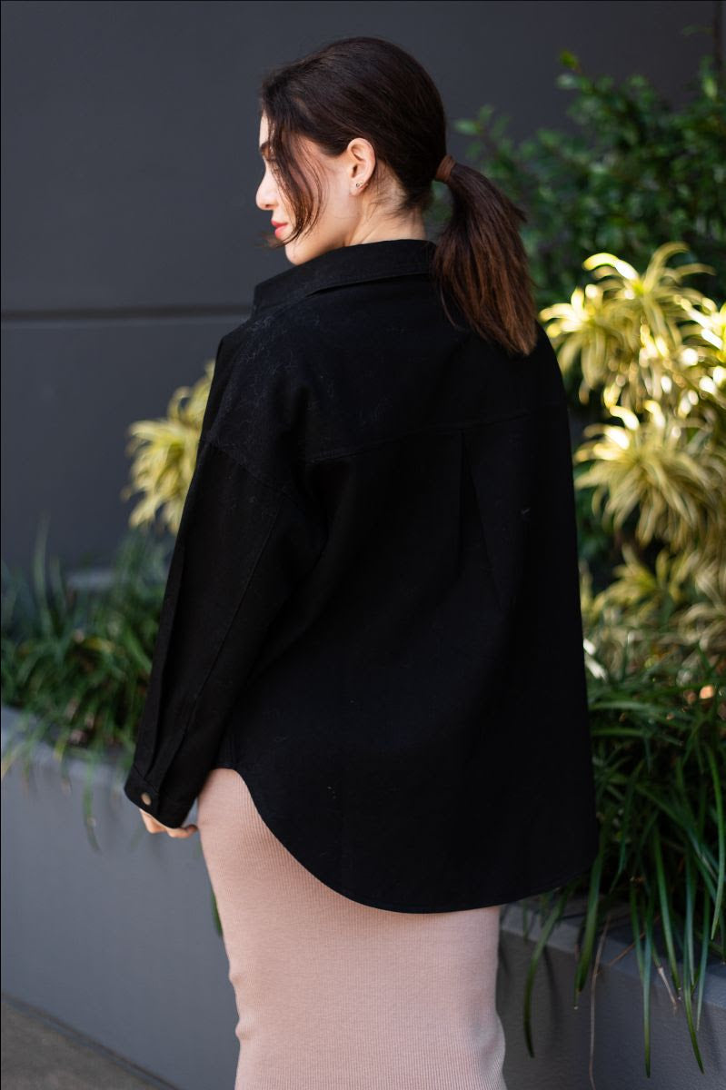 Silver Wishes Black Denim Shacket