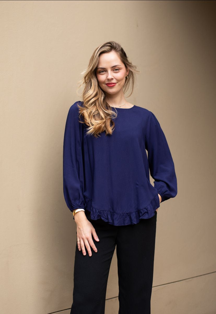 Silver Wishes Longsleeve Frill Hem Top, 3 Colours