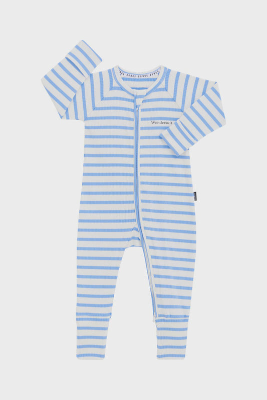 Bonds Ribbed Zip Wondersuit Blue Stripe