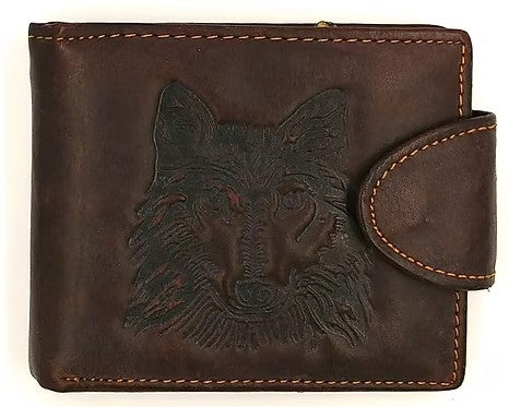 Zeneeba Mens Leather Wallet Wolf
