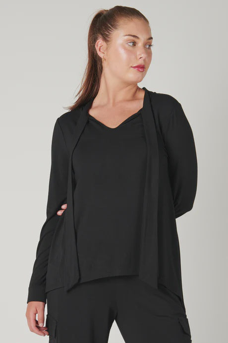 JRNY Tie Neck Drop Back Top Black