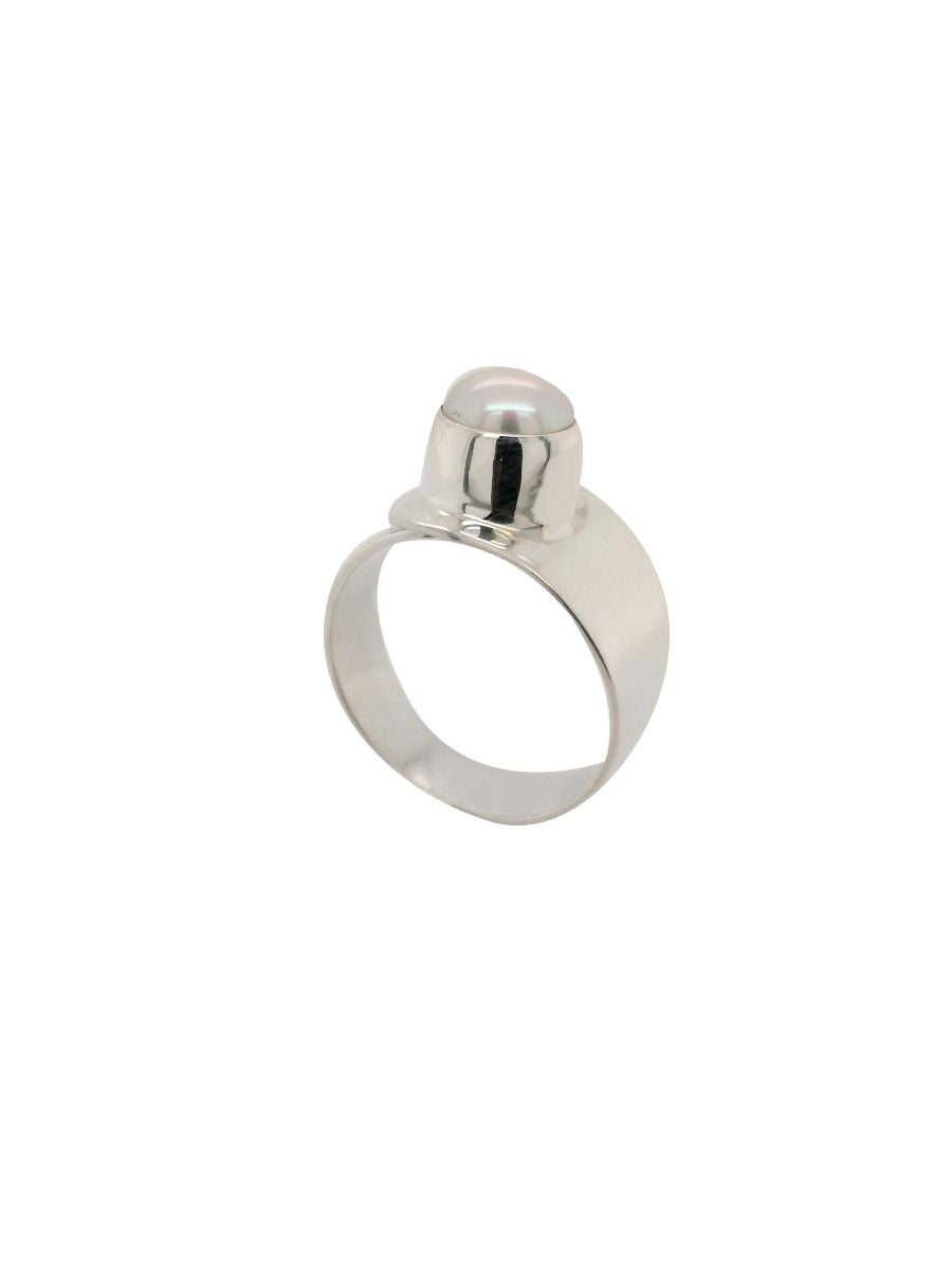 BD Silver & Button Pearl Adjustable Ring