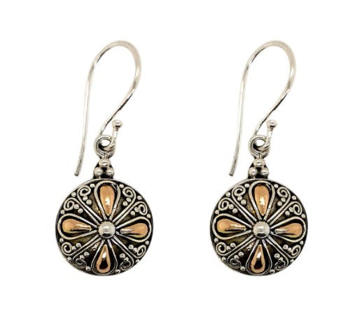 BD Sterling Silver & 18ct Rose Gold Round Flower Earrings