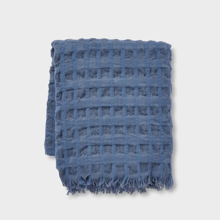 Madras Link Blake Waffle Throw - Washed Blue