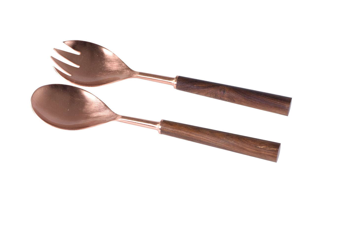 Wilkie Brothers 2 Piece Salad Servers - Wooden Handle - Rose Finish