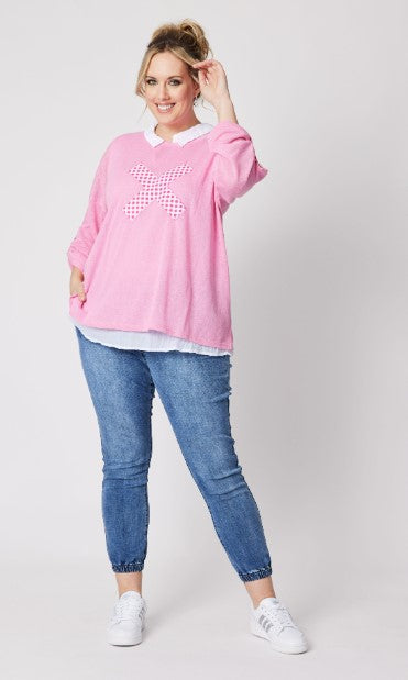 Threadz Checked 2 In 1 Top - Pink