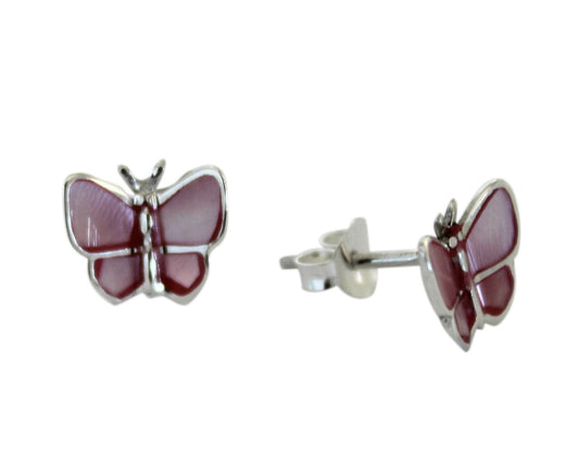 BD Silver & Pink Mother of Pearl Butterfly Studs