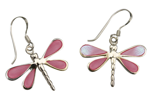 BD SS & Pink Mother of Pearl Dragonfly earrings