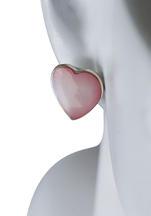 BD Silver & Pink Mother of Pearl Heart Studs