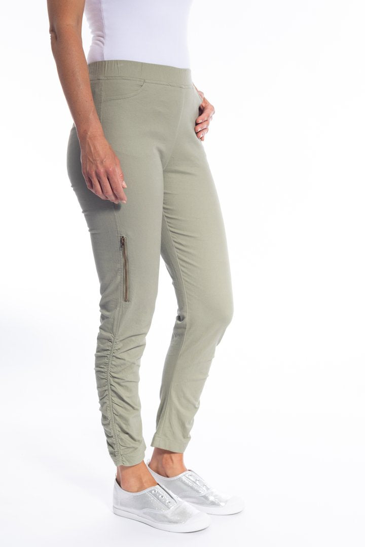 Cafe Latte Gathered Side Pull On Zip Pant