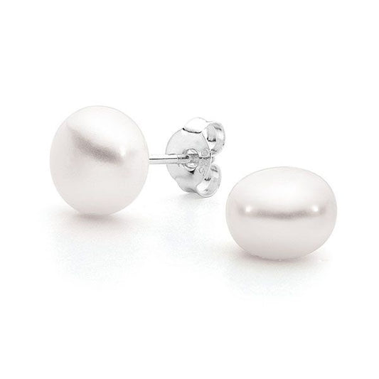 BD SS & 6mm white freshwater button pearl studs