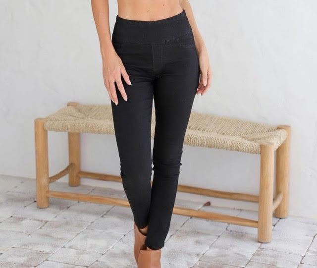 Country Denim Stretch High Waisted Pull On Jean - Black