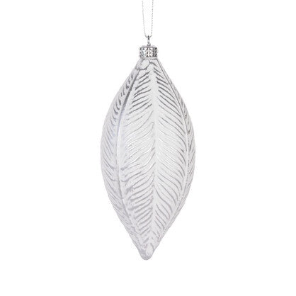 Holly And Ivy White And Silver Feather Drop Bauble