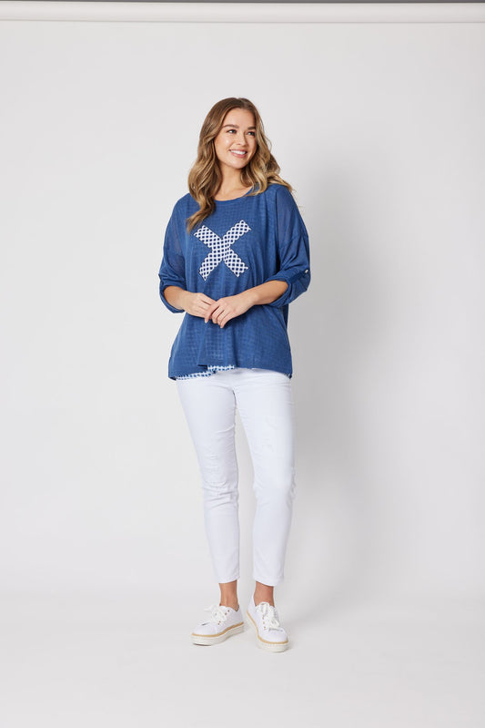 Threadz Checked 2 In 1 Top - Navy