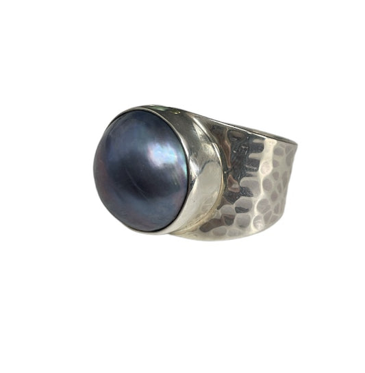 BD Silver & Blue MabU Pearl Adjustable Ring