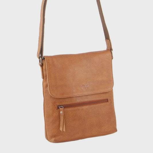 Milleni Ladies Nappa Leather Cross-Body Bag in Cognac