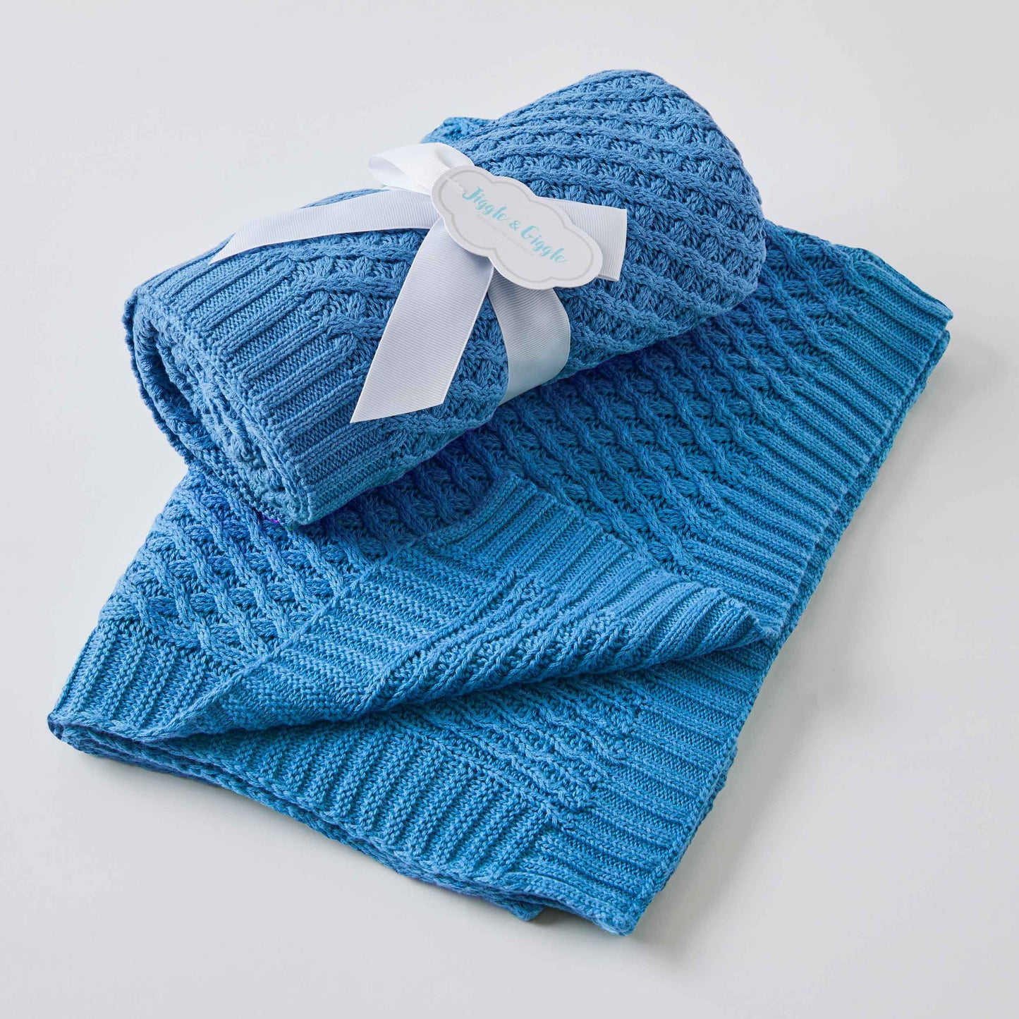 Jiggle & Giggle Harbour Blue Basket Weave Knit Blanket