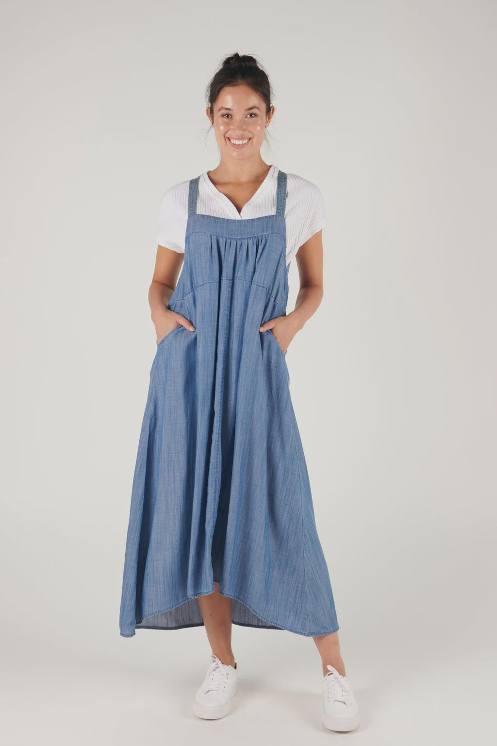 Ellis & Dewey Pinafore Dress Chambray Blue