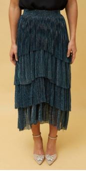 Caroline Morgan Long Lurex tiered skirt withshirred waistband