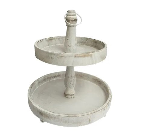 CTC Cape 2 Tier Round Stand 38x46cm White Wash