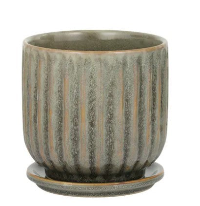 Life Botanic Emmet Ceramic Pot w Saucer - Sage