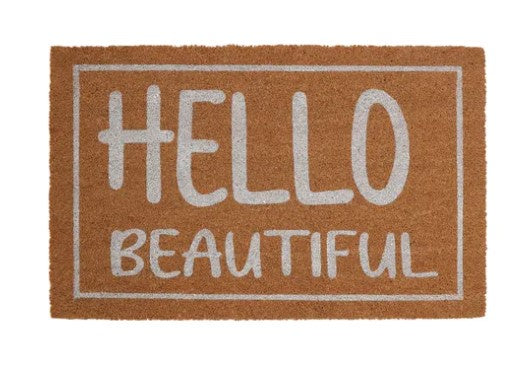 Life Botanic Hello Beautiful PVC Back Coir Mat 50x80cm White