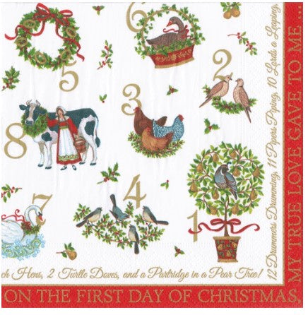 Caspari Christmas Lunch Napkins - On the 12th Day