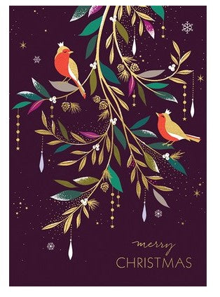 Two Robbins Foliage Christmas Card