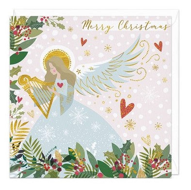 Whistlefish Golden Harp Angel Christmas Card