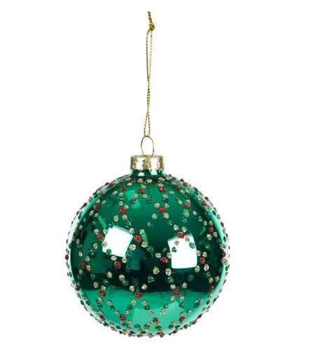 Glass Bauble 8cm Green Dazzle