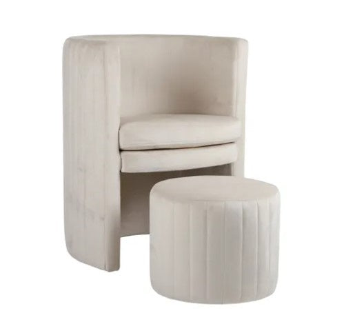 CTC Giana Set: Velvet Arm Chair and Stool - Cream