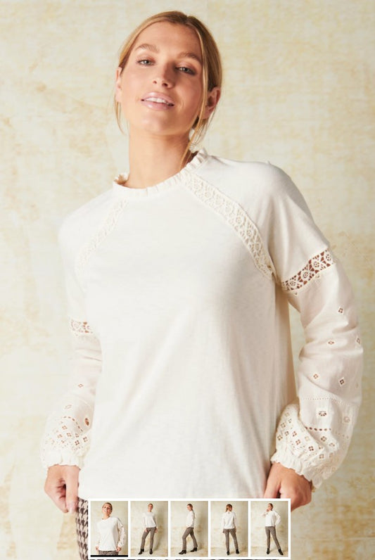 Alessi Embroidered Long Sleeve Top - Off White