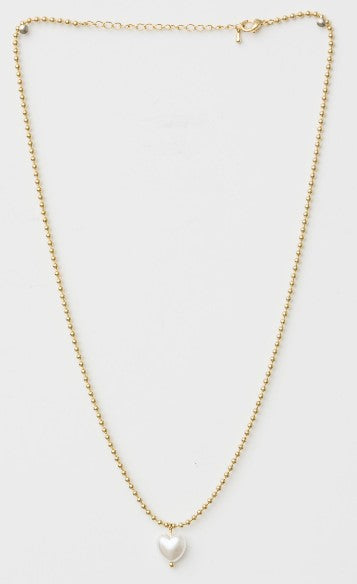 Stella+Gemma Pearl Heart Ball Chain Necklace