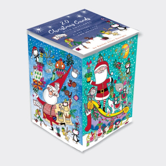 Rachel Ellen 20 Christmas Cards Cube Set-Santa