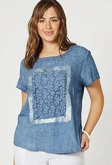 Threadz Lace Panel Top-Blue