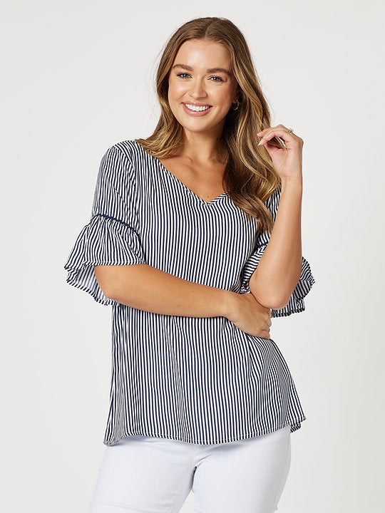 Threadz Stripe Frill Sleeve Top