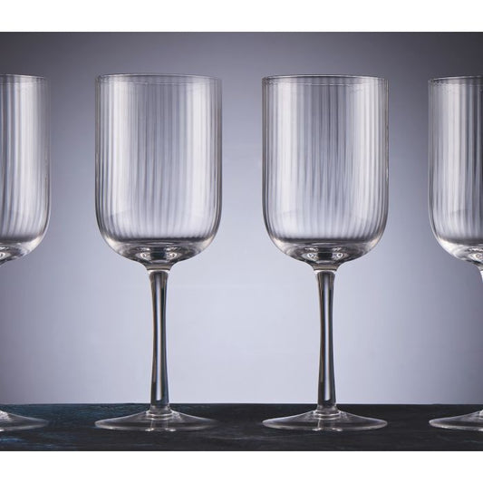 D&W Ribbed Wine Glass set/4