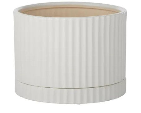 Life Botanic Webster Ceramic Pot & Saucer- 20x14cm -White